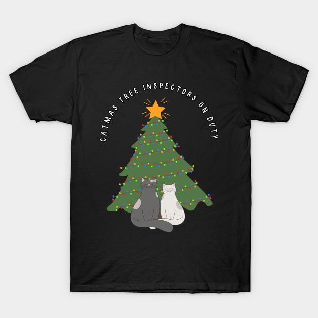 Catmas tree inspectors on duty. Christmas cat humor T-Shirt by Project Charlie